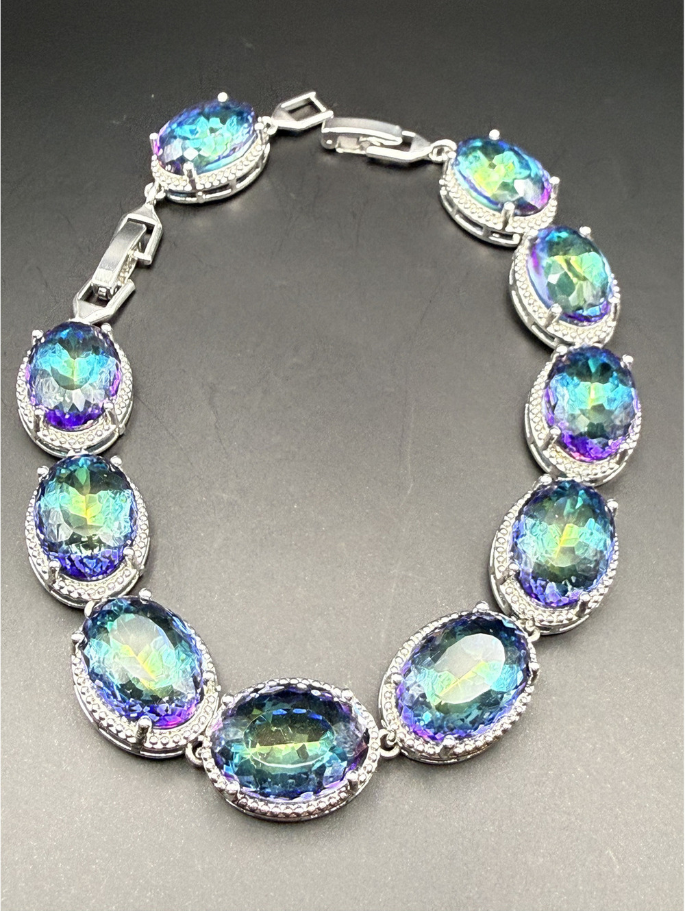candy+clover elite dazzling aurora topaz crystal 14k white gold plated bracelet